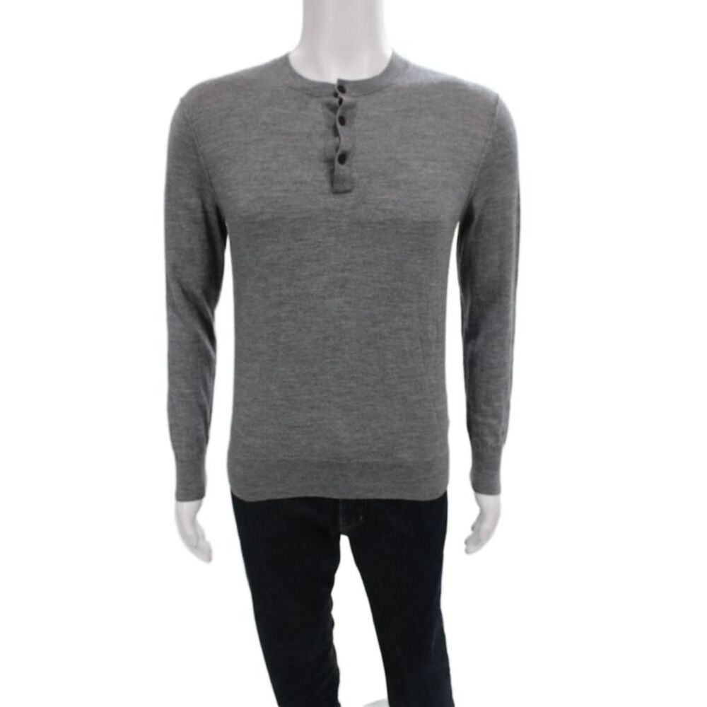 Club Monaco Mens Henley Merino Wool Gray Sweater Size M